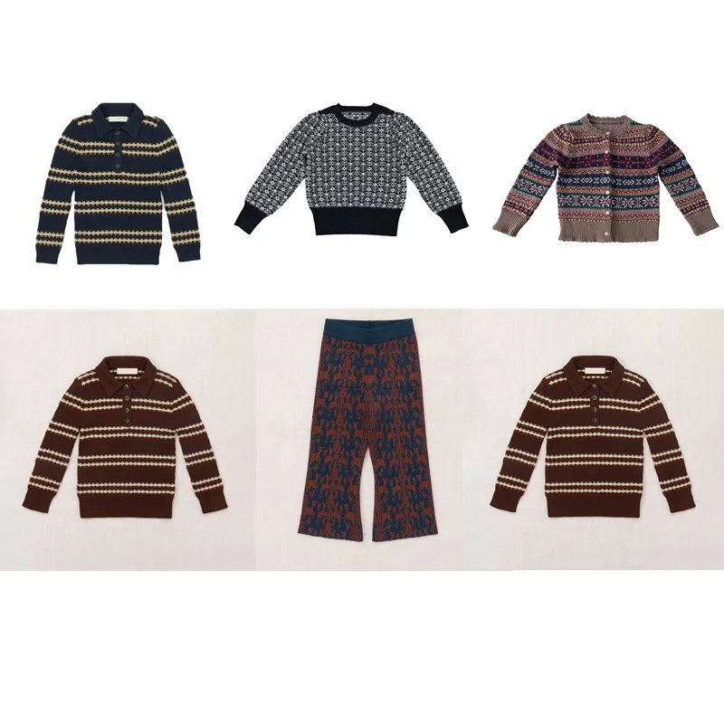 Mother & 2026 Winter Kids Knitted Pullover Sweaters Long Sleeve Retro Style Boy Cardiagn Cute Knit Pant Children's Clothing Sets