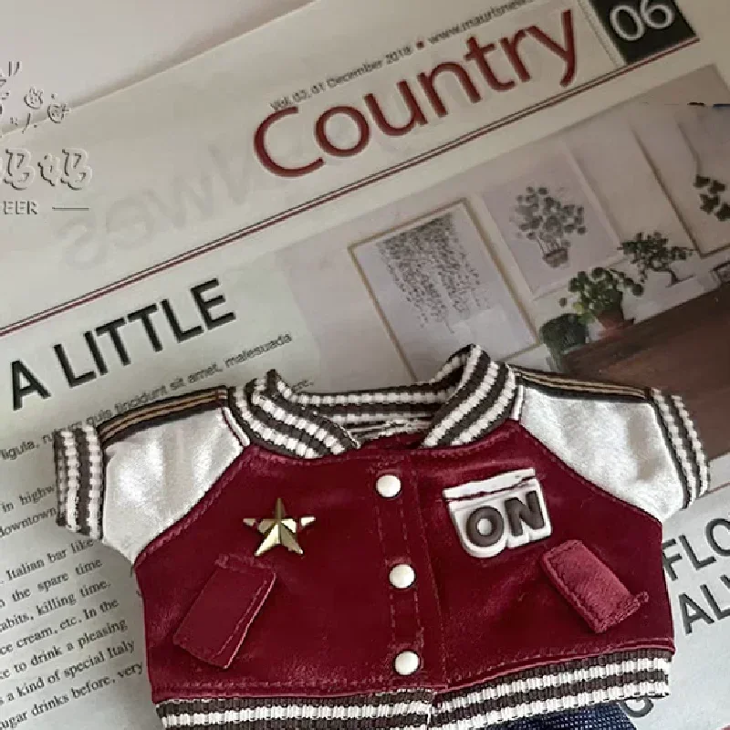 For 15cm Labubu Sporty Outfit Clothes Deep Red Baseball Uniform & Matching Cap Labubu Ropa Doll Accessories