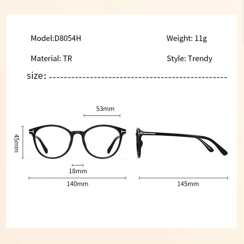Lzabella's New TR90 Round Eyeglass Frame Ultra Light And Comfortable Frame Men's And Women's Prescription Glasses D8054H