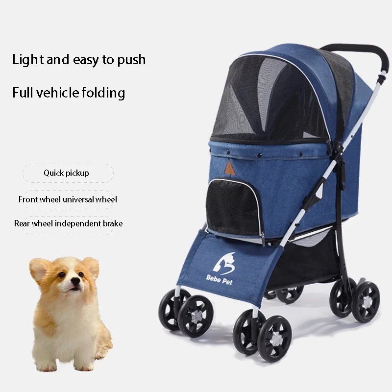 Outdoors Cats And Dog Stroller Large Space Four Wheels Handcart Cage Lightweight Folding Double Decker Pet