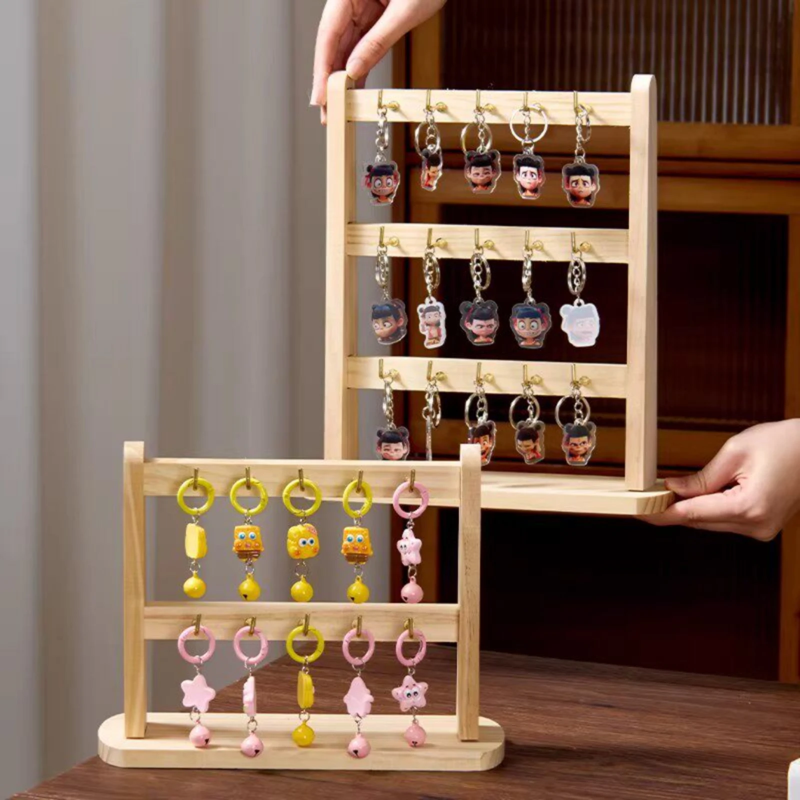 Bracelet Display Rack Natural Wood Necklace Stand Accessory Storage Open Frame Jewelry Holder Compact