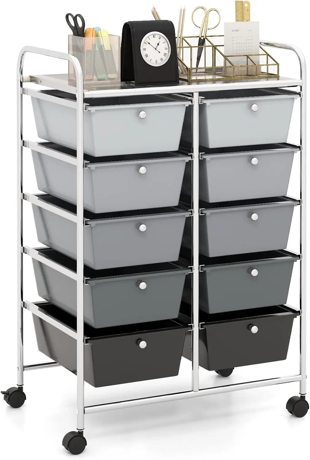 

10-Drawer Rolling Storage Cart, Storage Organizer Cart with Lockable Wheels, Beauty Salon Movable Utility Cart for School