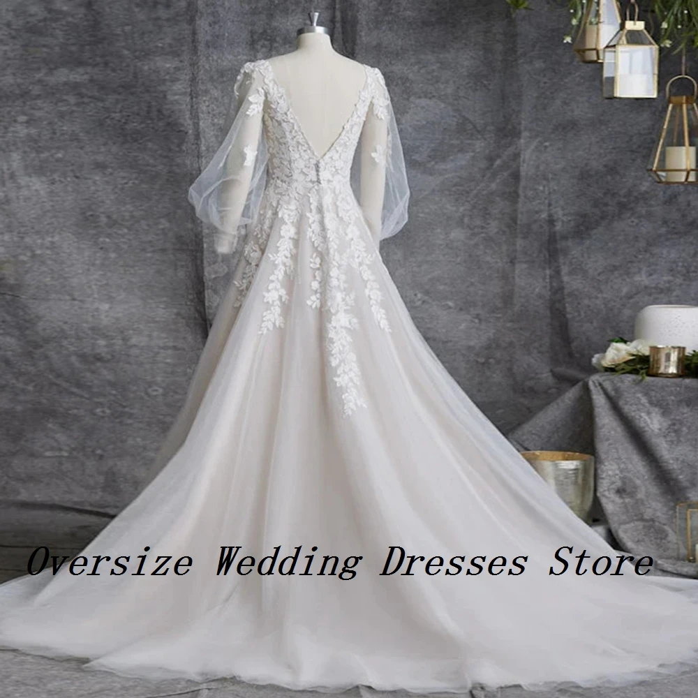 Plus Size Strapless Wedding Dresses with Lace Full Sleeve Bridal Gowns for Women 2024 Summer Soft Tulle Vestidos De Novia New