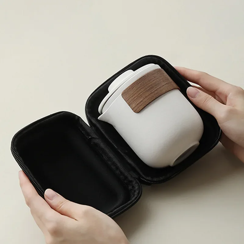 Minimally Designed Ceramic Kuaike One Pot Four Cups Outdoor Camping Portable Travel Kung Fu Tea Set