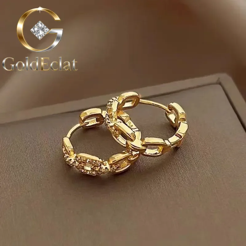 

GoldEclat 24K Real 9999 Gold Interlocking Earrings with Simple - elegant Style for Ladies