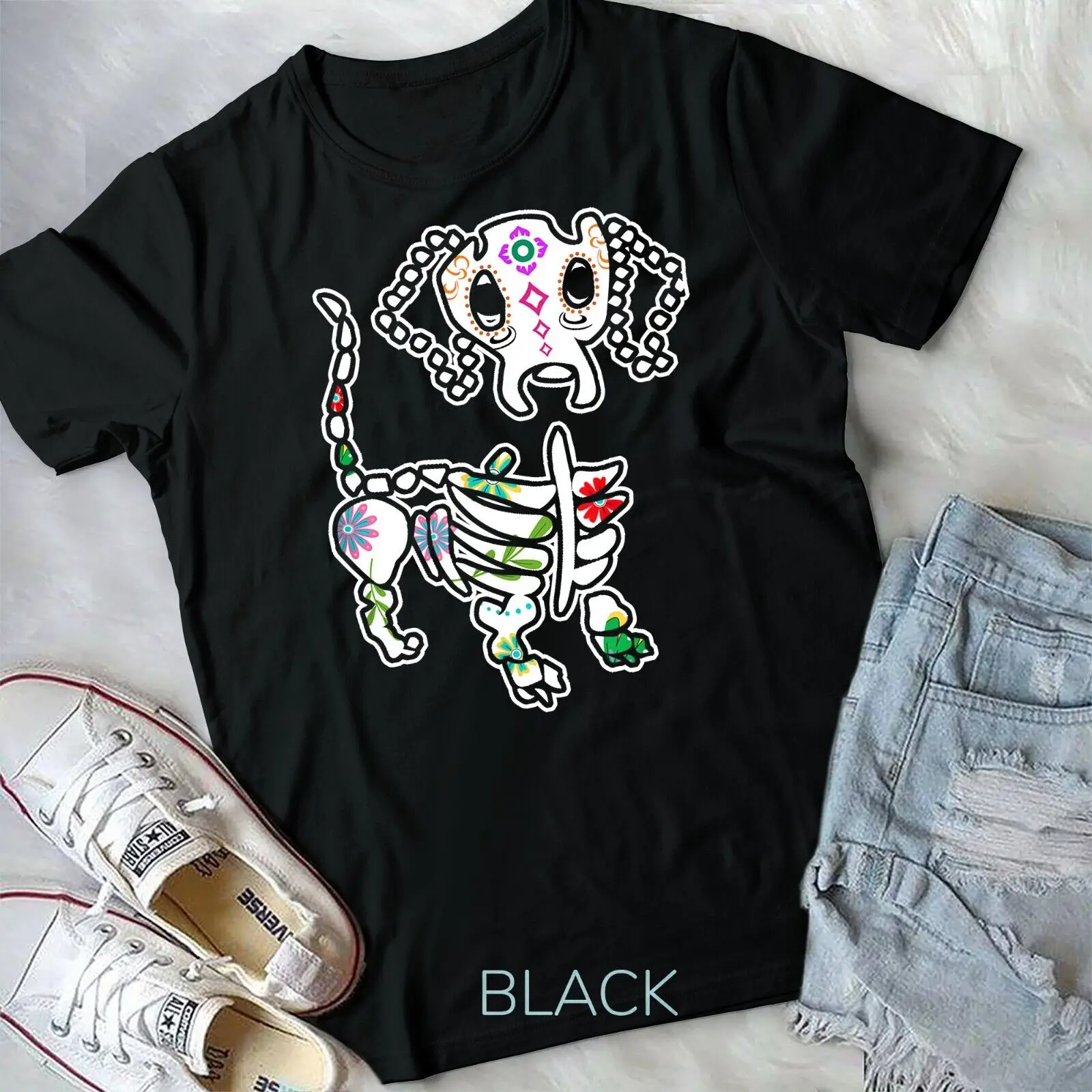 Sugar Dog Skull Shirt Halloween Dachshund Dia De Los Muertos Unisex T-shirt