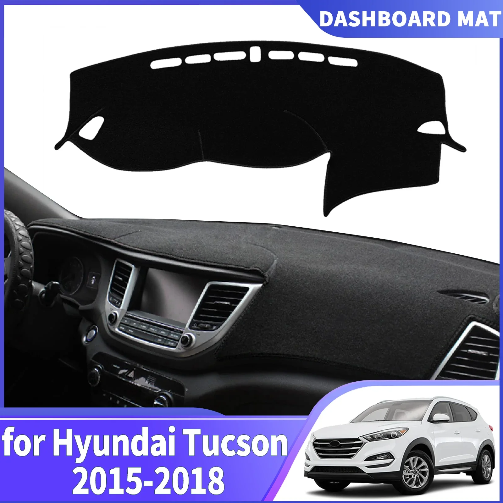 

Для Hyundai Tucson 2015-2018: Защитный коврик-накладка на приборную панель (Dashmat) от солнца и грязи