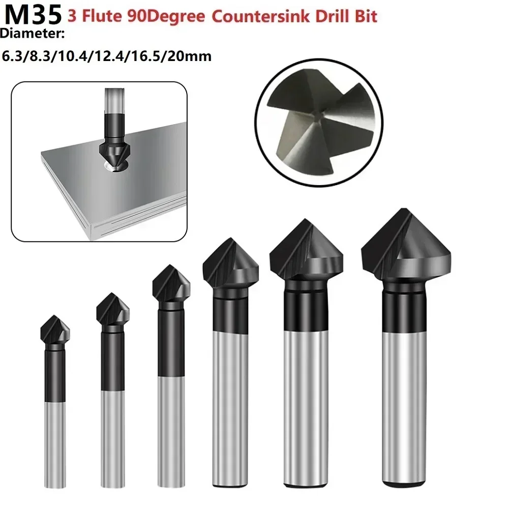 

M35 3 Flute Countersink Drill Bit 90Degree Chamfering Tools Cobalt TiAlN Coated For Stainless Steel Aluminum Plate Carbon Steel