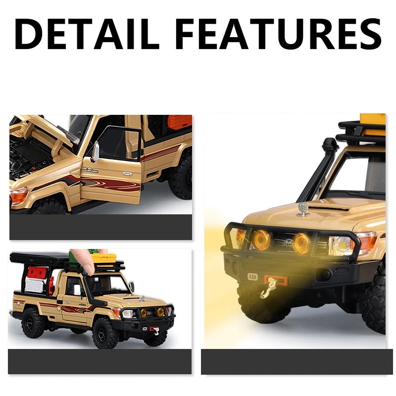 1/32 TOYOTA Land Cruiser LC79 Camping Off Road Toy Car Diecast Alloy Miniature Pull Back Sound & Light Collection Model Gift Boy view 4
