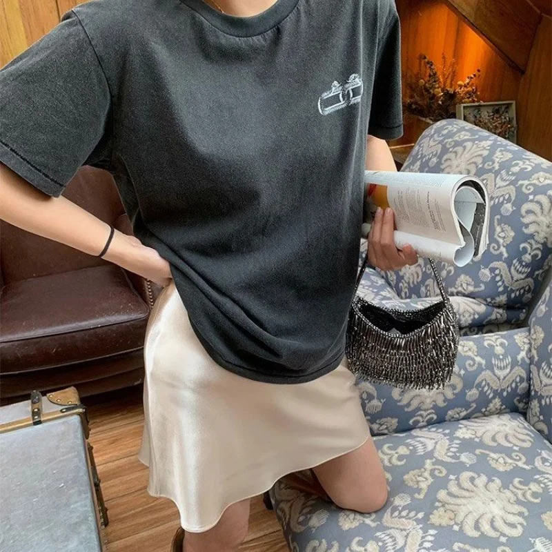 Women High Waist Skirt Lady Triacetate Satin Skirt  High Waist Hip Wrap Mermaid A-Line Skirt Ladies Summer Daily Wear Skirt