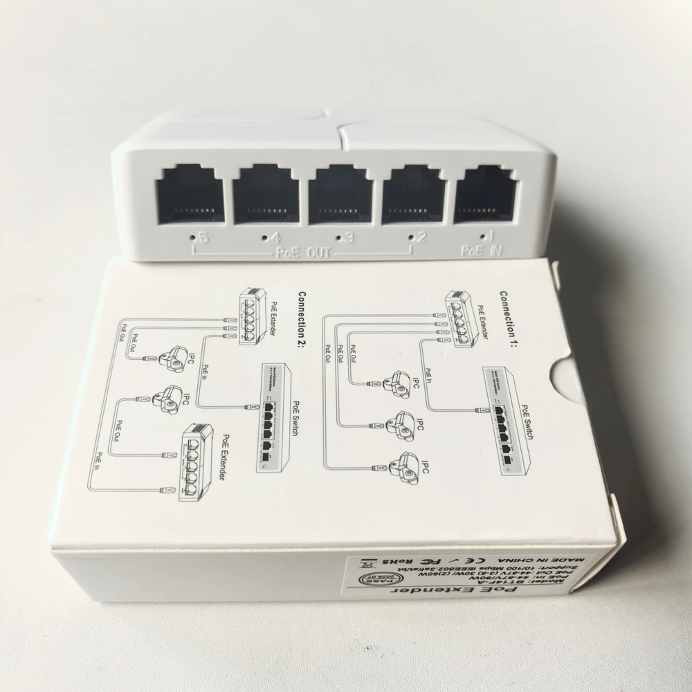 5 Port POE Extender 4 POE Out + 1 POE IN Repeater 100/1000Mbps Network LAN for 48V POE CCTV Camera