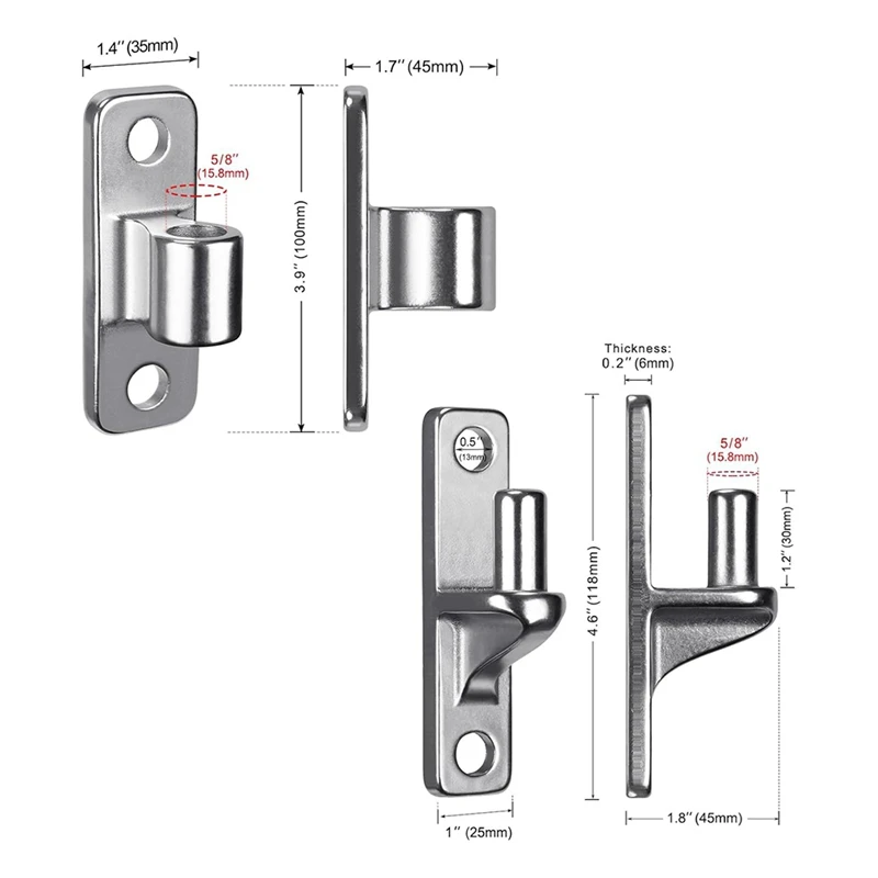 AB15-Stainless Steel Gate Hinges, 2Set Wall Mount Gate Hinges For Farm Gates, With Non-Welding Chain Link Fence Parts 5/8Inch