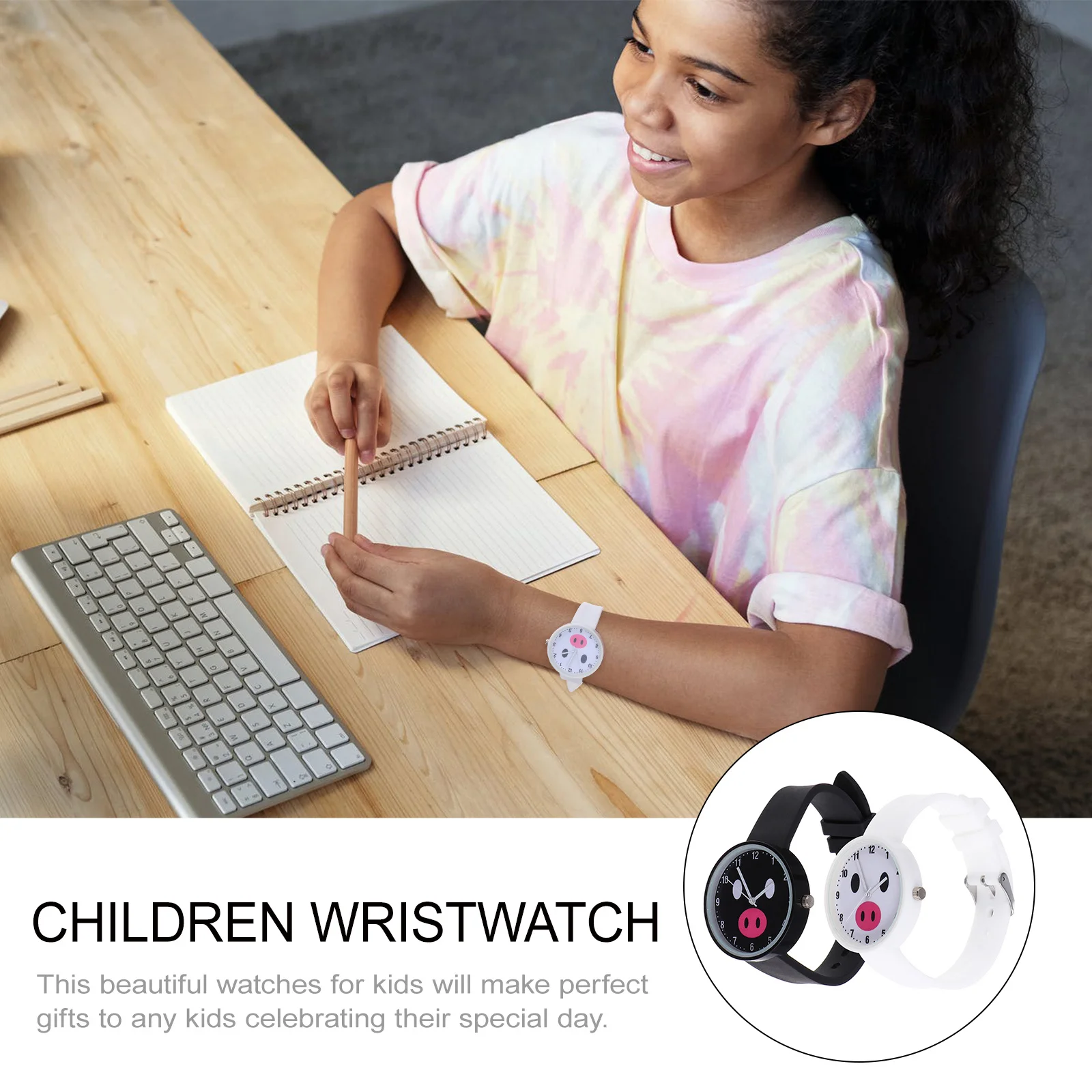 2Pcs Silicone Watch Adorable Cartoon Pattern Waterproof Reliable Quartz Timepiece for School Daily Use