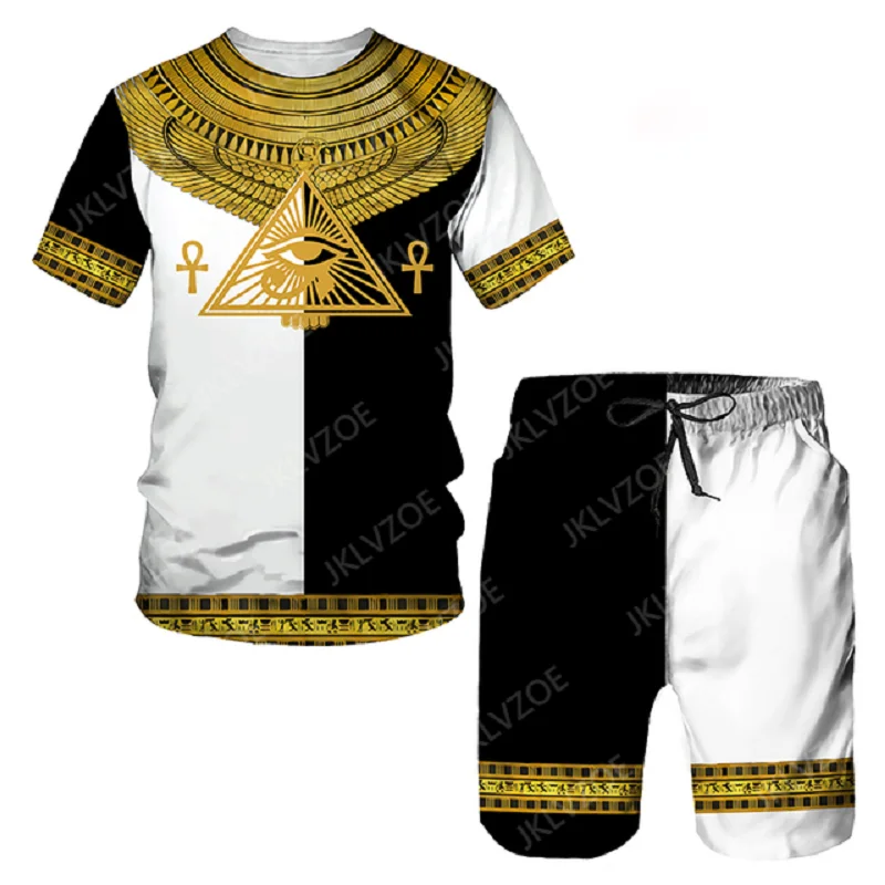 Men\'s Set Ancient Egypt Horus God T Shirt Shorts Tracksuit Summer Casual 3D Print Egyptian Symbol Clothing Tees Shorts Suits