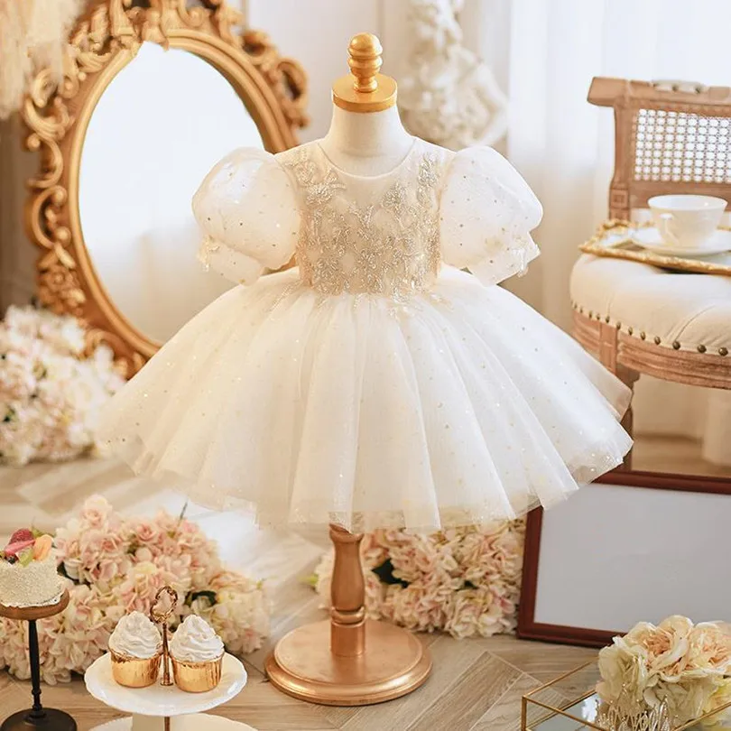 

2024 New Kids Clothes Children Sequined Princess Ball Gown Birthday Baptism Easter Party Dresses For Girls A3691