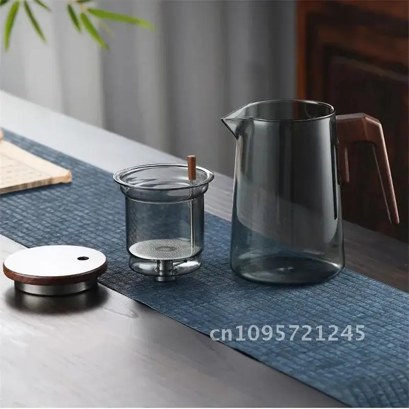 

With Click Tea Separation Filtration Glass Teapots With Wood One Container Pot Tea Separation Handle Water Tea Infuser Inner