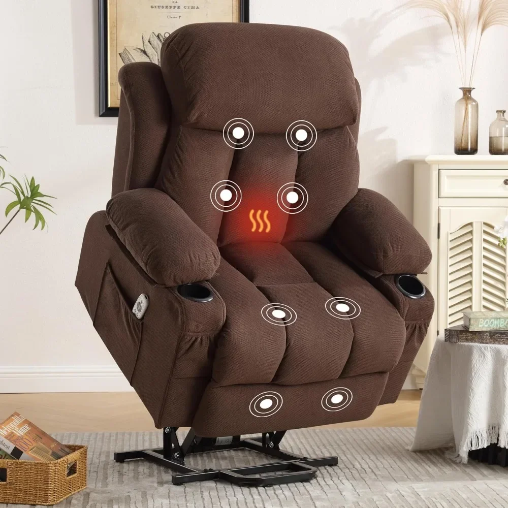 Power Lift Recliner Chair with Heat and Massage Electric Fabric Recliner Chair for Elderly with Side Pocket, USB Charge Port