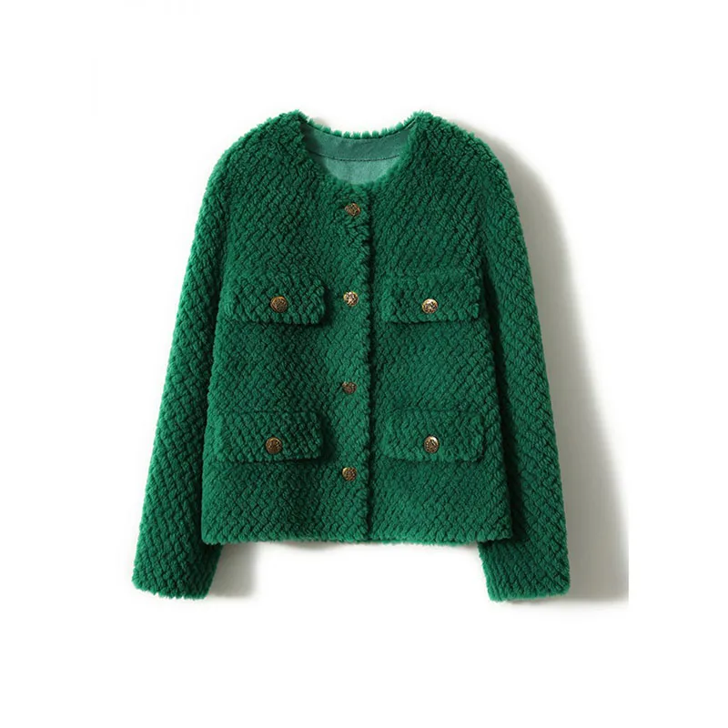 New Autumn Winter Coat top Women Outerwear Small Fragrant Style Granular Velvet Imitation Lamb Fur One-piece Fur Short Jacket