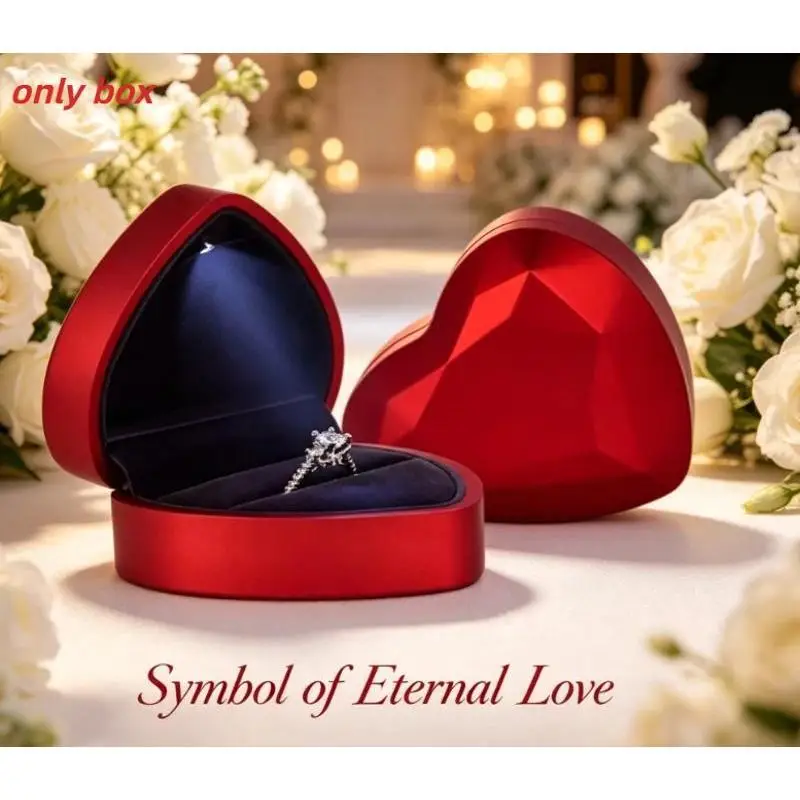 Heart Shaped LED Light Jewelry Box Luxury Proposal Ring Box Romantic Confession Gift Box Pendant Earring Jewelry Display Storage