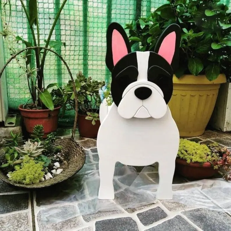 Garden Flower Pot Dog Planter Schnauzer Bulldog Poodle Corgi Yorkshire Garden Pots DIY PVC Flower Planter Garden Home Decor