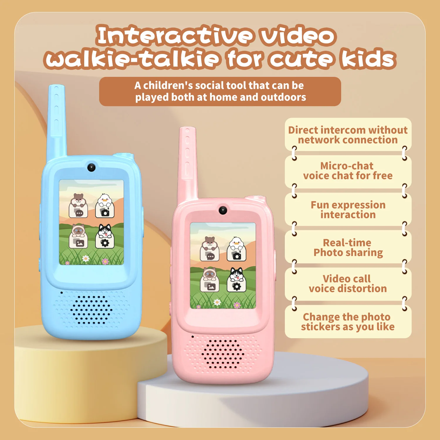 New children's video walkie-talkie gift, birthday cartoon pager, high-definition calling