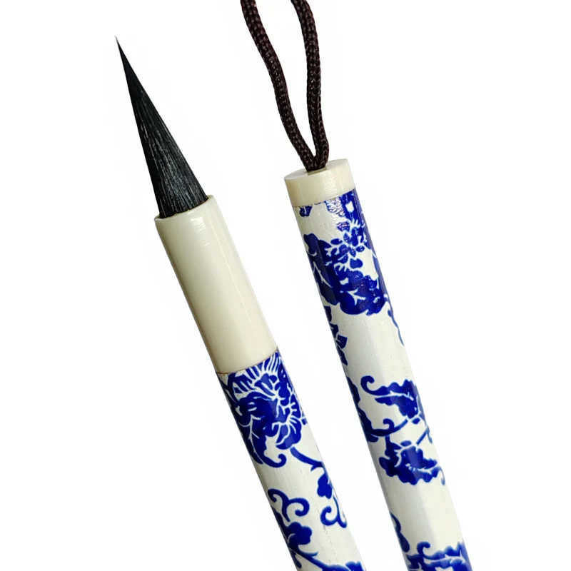 Imagem -04 - Estilo Chinês Caligráfico Escovas Azul e Branco Porcelana Caneta Titular Weasel lã Cabelo Escrita Escova Xiaokai Kaishu Escova Pcs