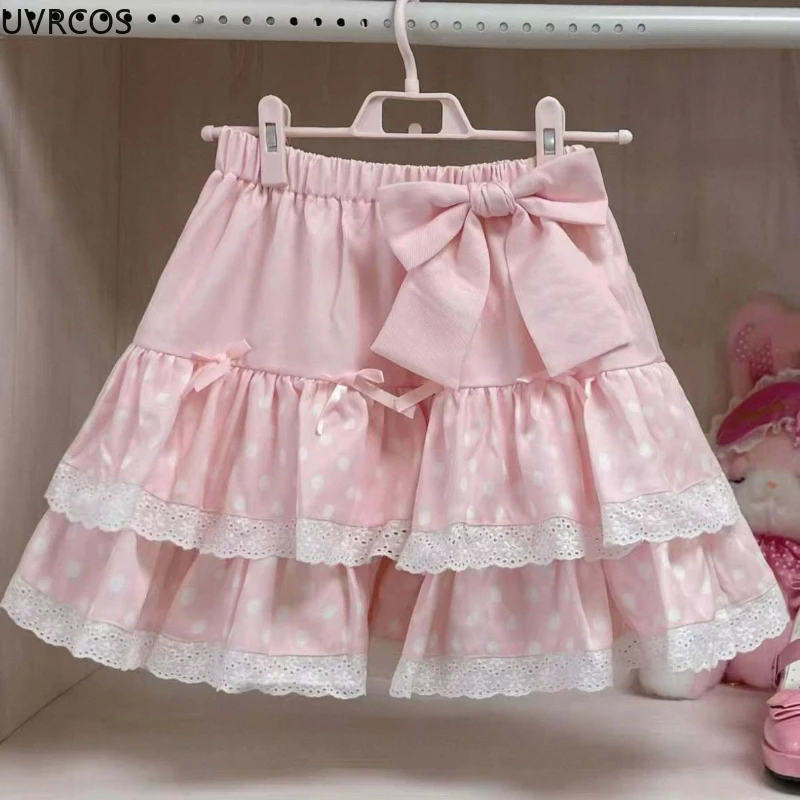 اليابانية الحلو لوليتا 2 قطعة مجموعات النساء لطيف القوس الكرتون الأرنب قبالة الكتف تي شيرت الوردي كعكة التنانير الصغيرة Kawaii Y2k وتتسابق #5