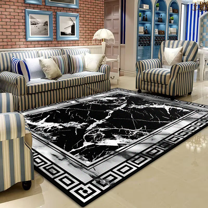 

Chinese Style Carpets for Living Room Non-slip kitchen floor carpet Easy Clean Light Luxury Black Large Rug Bedroom Bath mat
