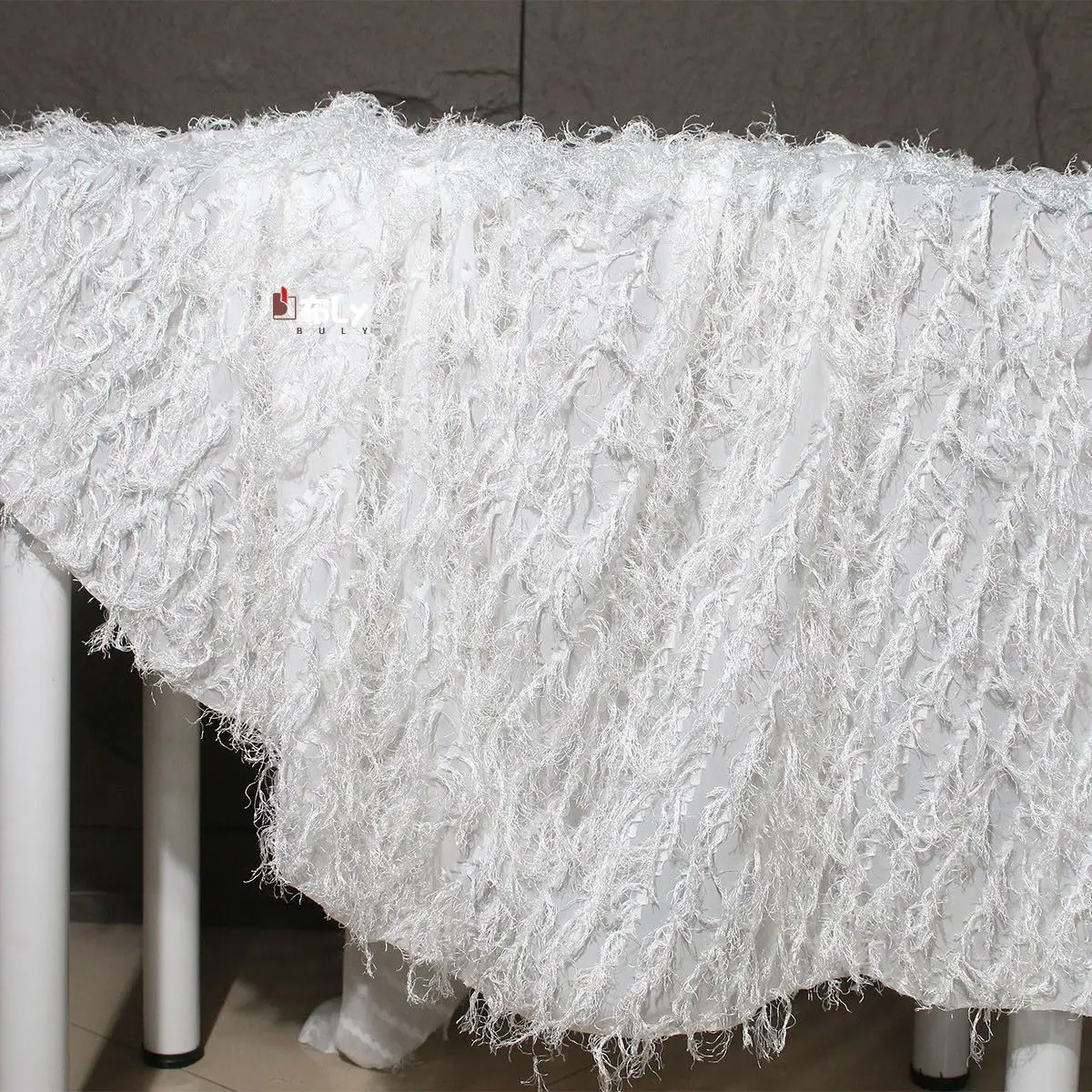 White Fringe Cutout Textured Jacquard Fabric for Designer Gown Dress Handmade DIY Creative Sewing Material