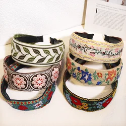 New Bohemian Style Embroidery Headbands Ethnic Wide-brimmed Hair Hoop Leaf Flower Pattern Hair Accessories Headwear for Girls