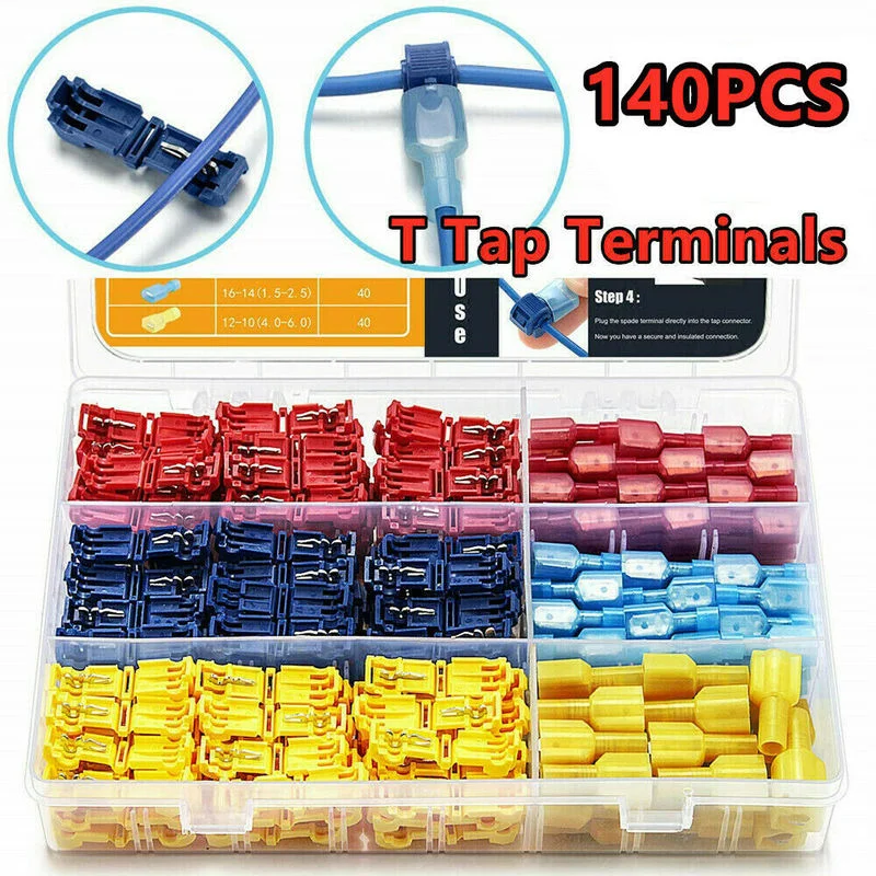 140/220PCS T Tap Wire Connectors Self-Stripping Quick Splice Electric Wire Terminals Insulated Male Quick Disconnect Terminals