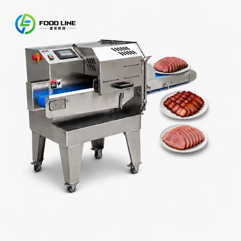 Full Automatic Deli Meat Slicing Machine Ham Bacon Sausage Cutter Stainless Steel PLC Control 110v 220v Commercial