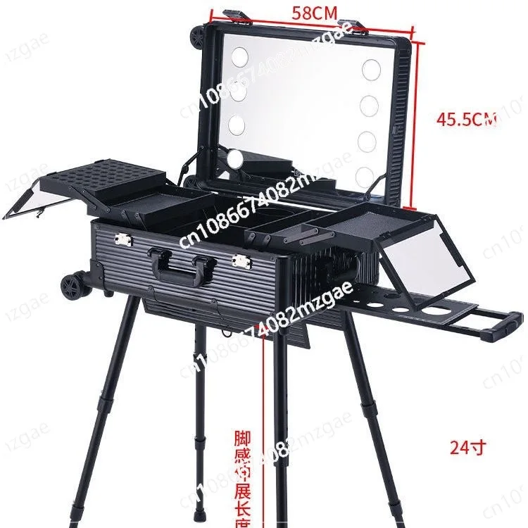 makeup artist professional cosmetic case follow-up case with lamp cosmetic large capacity integrated bracket with mirror tie rod