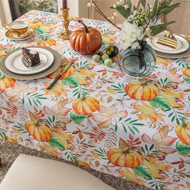 Halloween Pumpkin Maple Leaf Rectangle Table Cloth Autumn Harvest Reusable Table Cover for Thanksgiving Party Picnic Table Decor