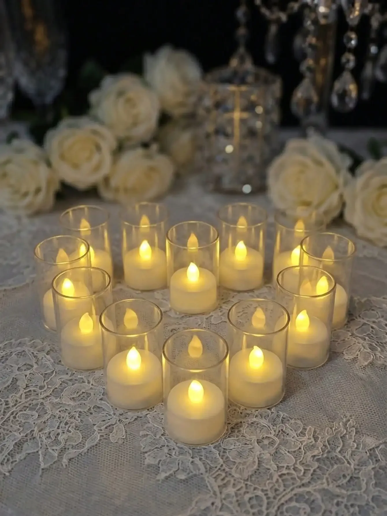 12/24-Pack Mini Transparent Cup Candles - Battery-Powered, Romantic Party Decor. Flameless Electronic LED Candles: Warm Light & Smokeless - Ideal For All Festivals And Weddings.
