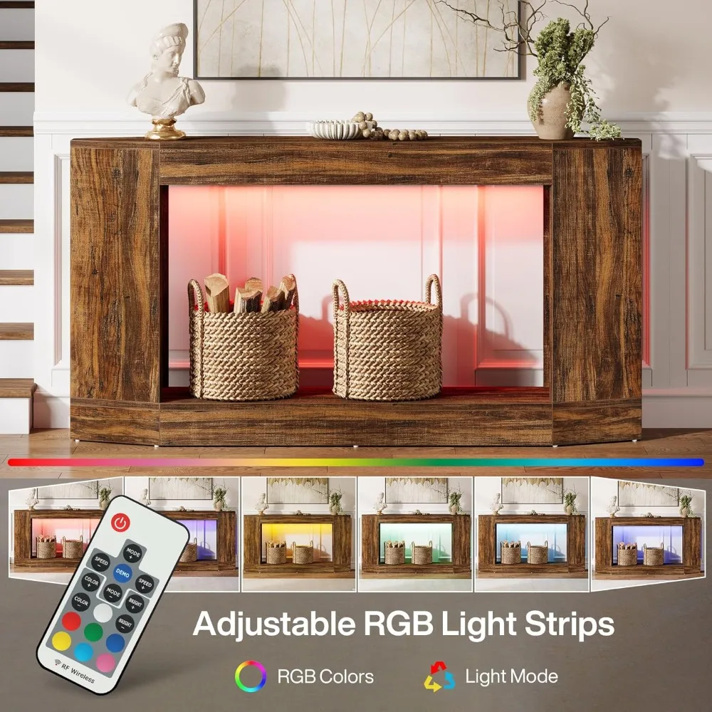 63 طاولة كونسول خشبية خفيفة مع LED، طاولة أريكة خلف الأريكة، شاشة بهو المدخل، تصميم ضيق طويل لـ