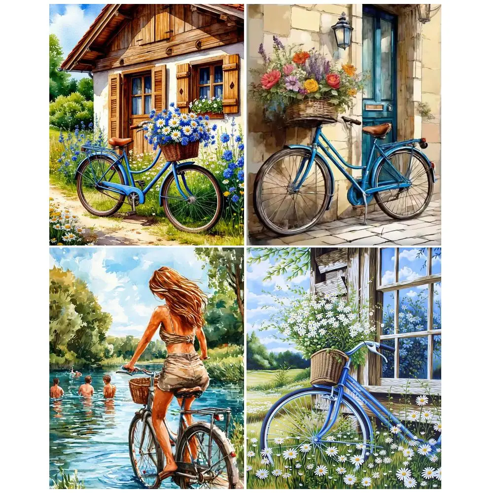 

GATYZTORY Bicycle Painting By Numbers Handiwork Art Picture With Numbers Scenery for Adults Beginners Wall Art Picture Drawing K
