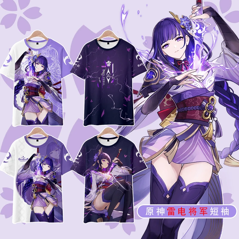 Genshin Impact Raiden Shogun Baal 3D Print T Shirt Women Men Summer Short Sleeve Anime T-shirt Beelzebul Cosplay Graphic Tees