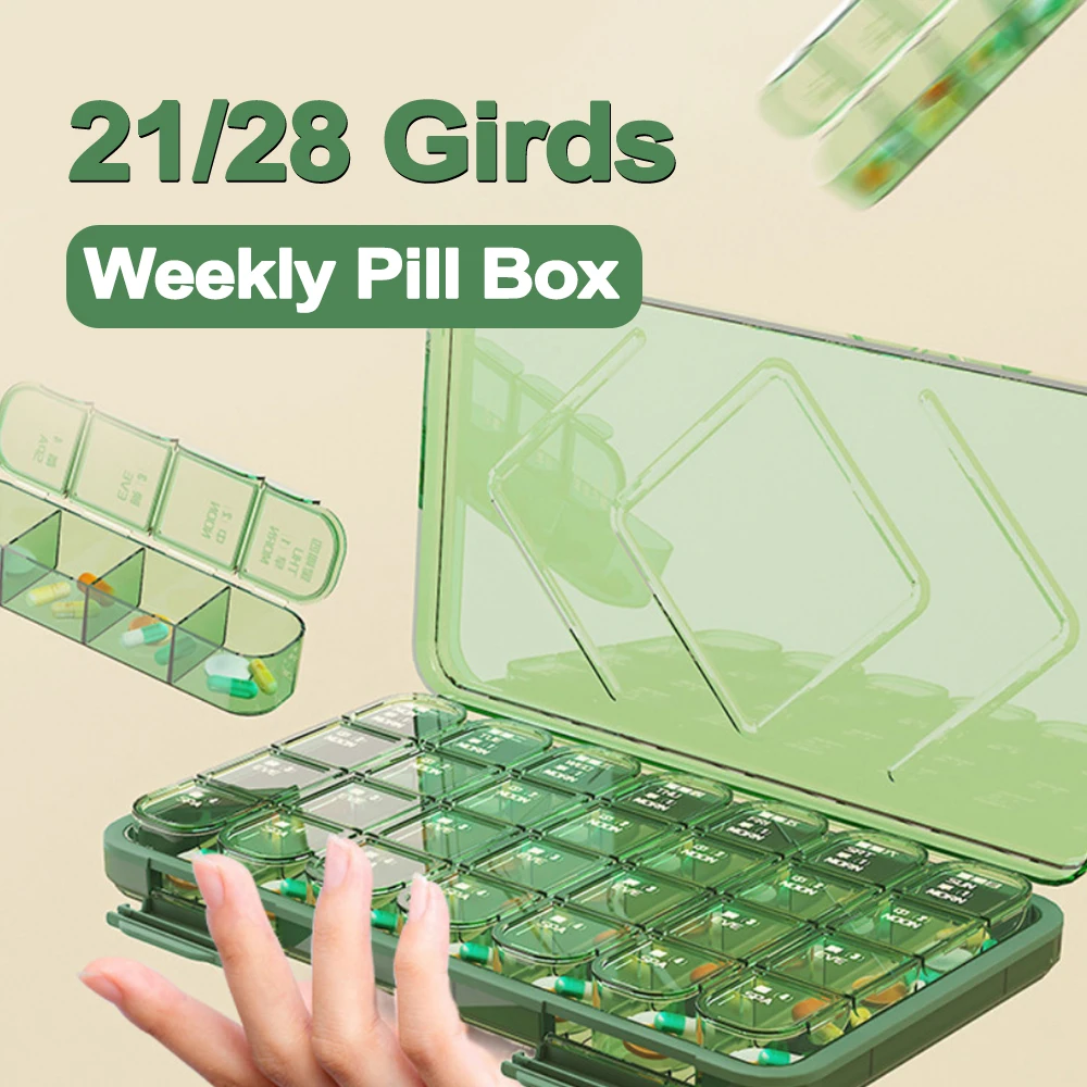 Weekly Pill Box Medicine Dispenser Tablet Portable 21/28 Grids Organizer Storage Boxes 7 Days Compartment Pills Case Container