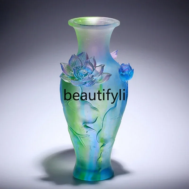Ancient glazed handicrafts Lotus offering Buddha vase ornament living room flower arrangement housewarming new home D80