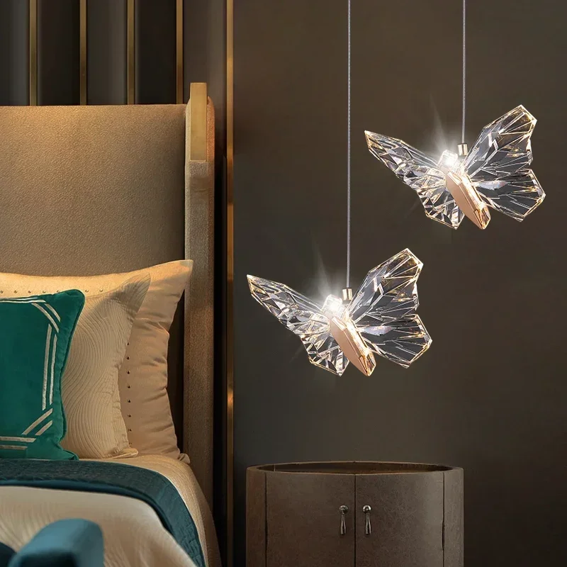 Luces colgantes LED de mariposa nórdica, candelabros modernos acrílicos para decoración de cocina