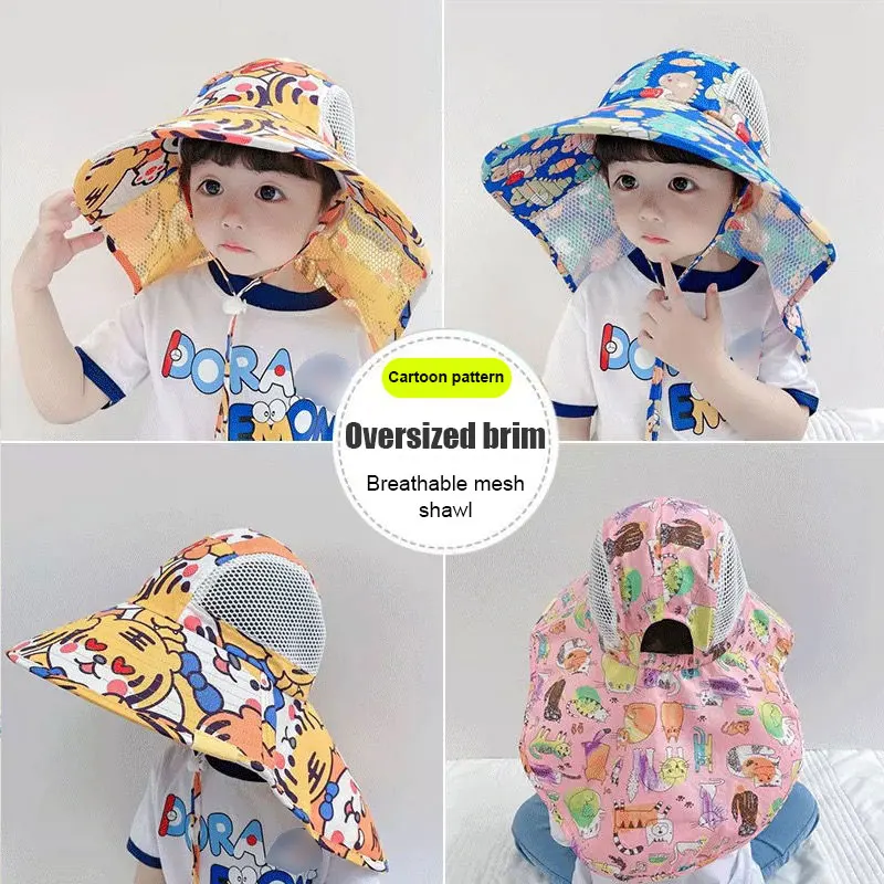 

2-12 Years Children Bucket Sun Hats Summer Outdoor Travel Beach Cap For Children Big Brim Sun Hats Thin Breathable Fisherman Hat