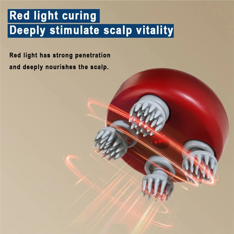 A98G-Soft Silicone Head Massager Adjustable Speed For Scalp Massage Red Light For Hair Care For Kneading Function