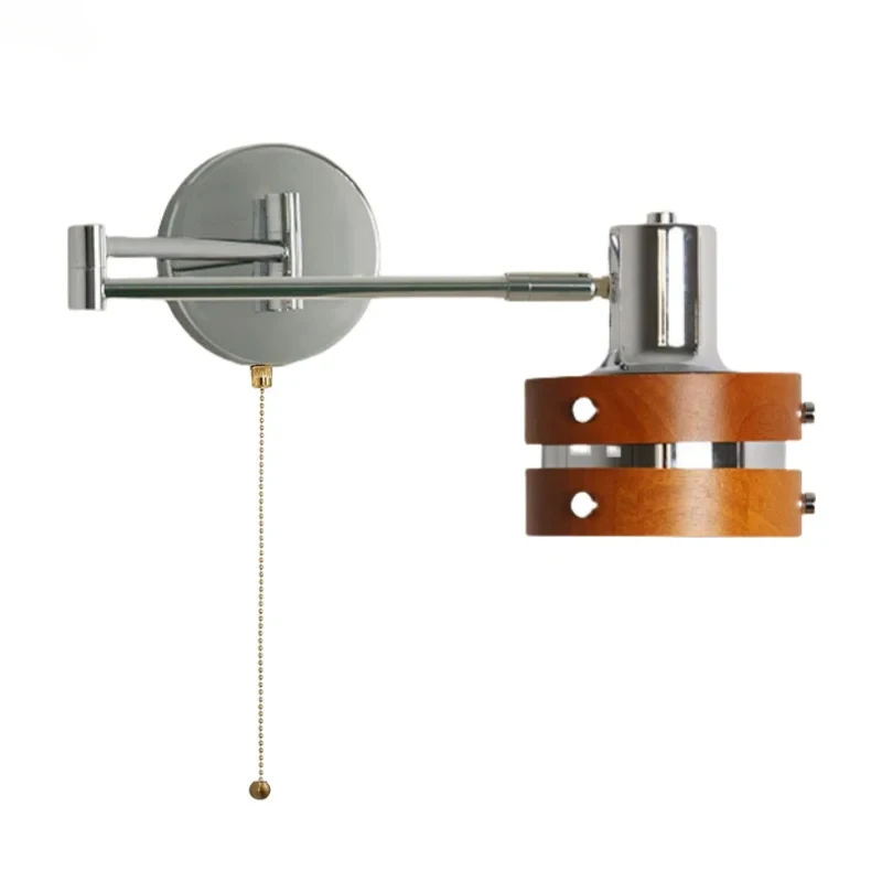 Vintage Iron Wood LED Wall Lamp Folding Rocker Arm Wall Light Bedroom Room Decor Loft Stair Living Bathroom Lighting