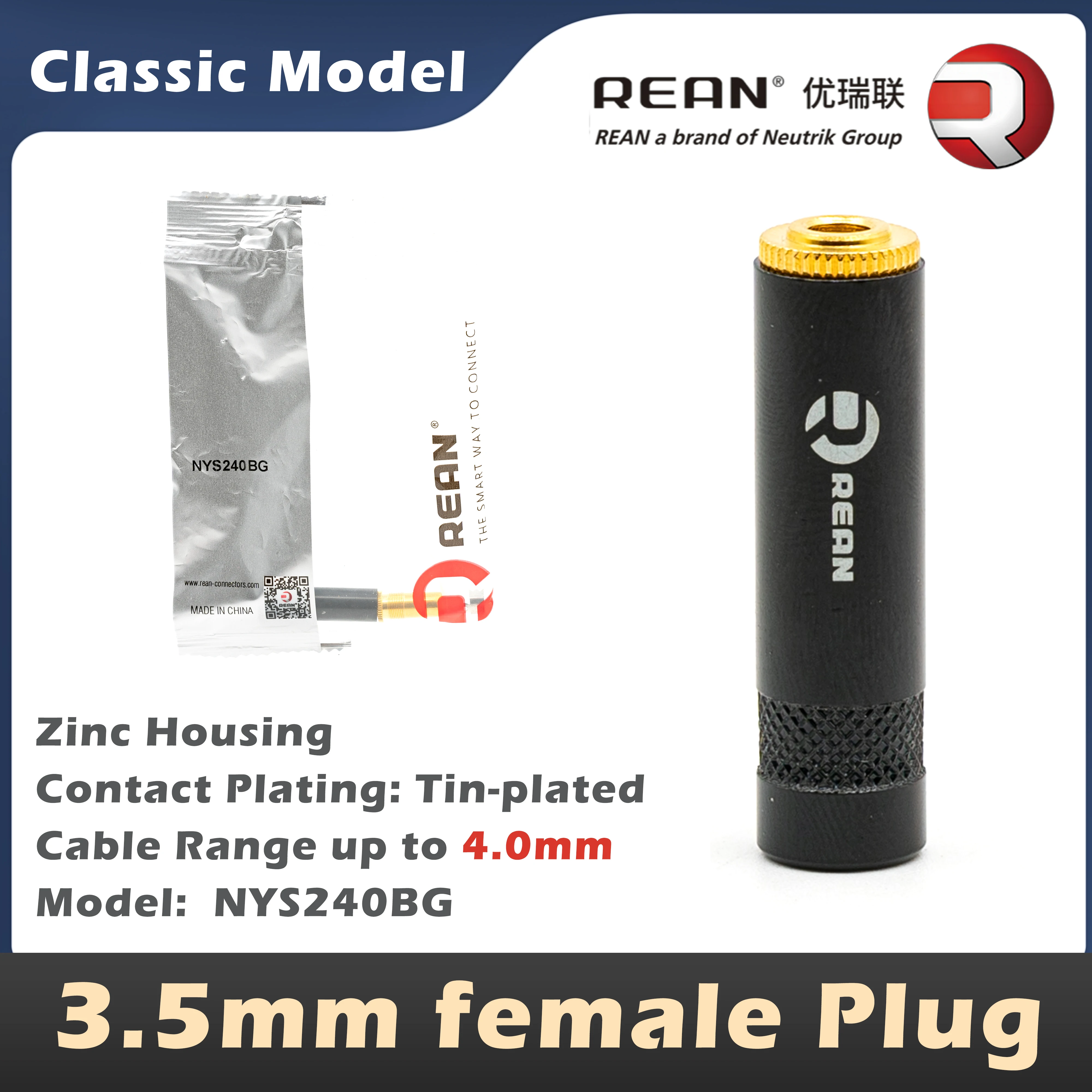 Neutrik 'S Rean 3.5Mm Stekker, Hoofdtelefoonstekker Nys231lbg 3.5Mm Vrouwelijke Connector Nys240lbg