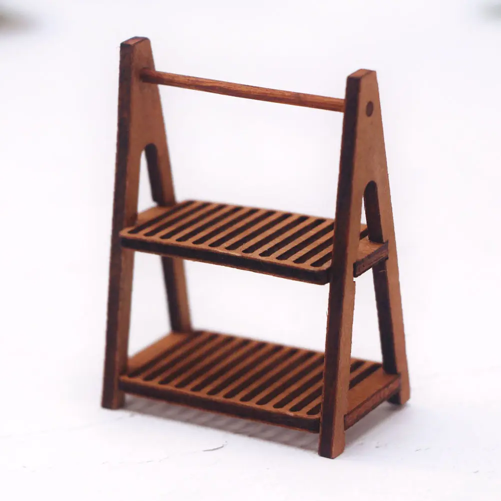 

2Pcs Mini Wooden Stands Dual Layer Storage Racks Mini House Furniture Organizer Small Display Shelf for Miniature Collection