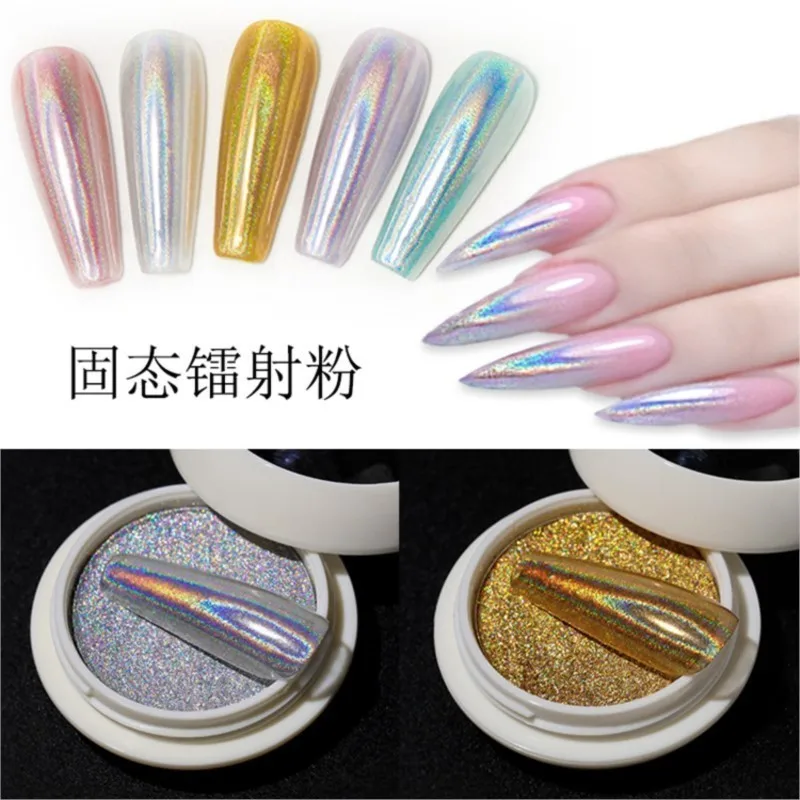 1 scatola di polvere per unghie glitterata a specchio magico solido, pigmenti cromati olografici, gel antipolvere, accessorio per manicure, effetto specchio, decorazione per unghie fai da te