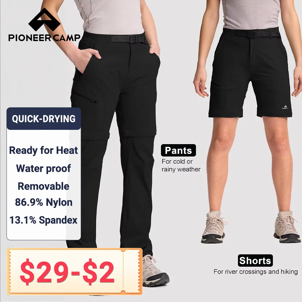 Pioneer Camp Women's Hiking Pants Convertible Quick Dry Stretch Zip-Off Pants Outdoor Cargo Safari Fishing