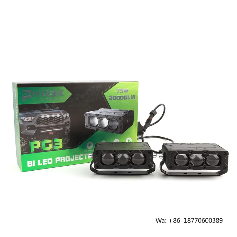 Prilight 75W Car Grille Light Led Driving Light External Auxiliary Lights 30000LM Super Bright High Low Beam Led Lens
