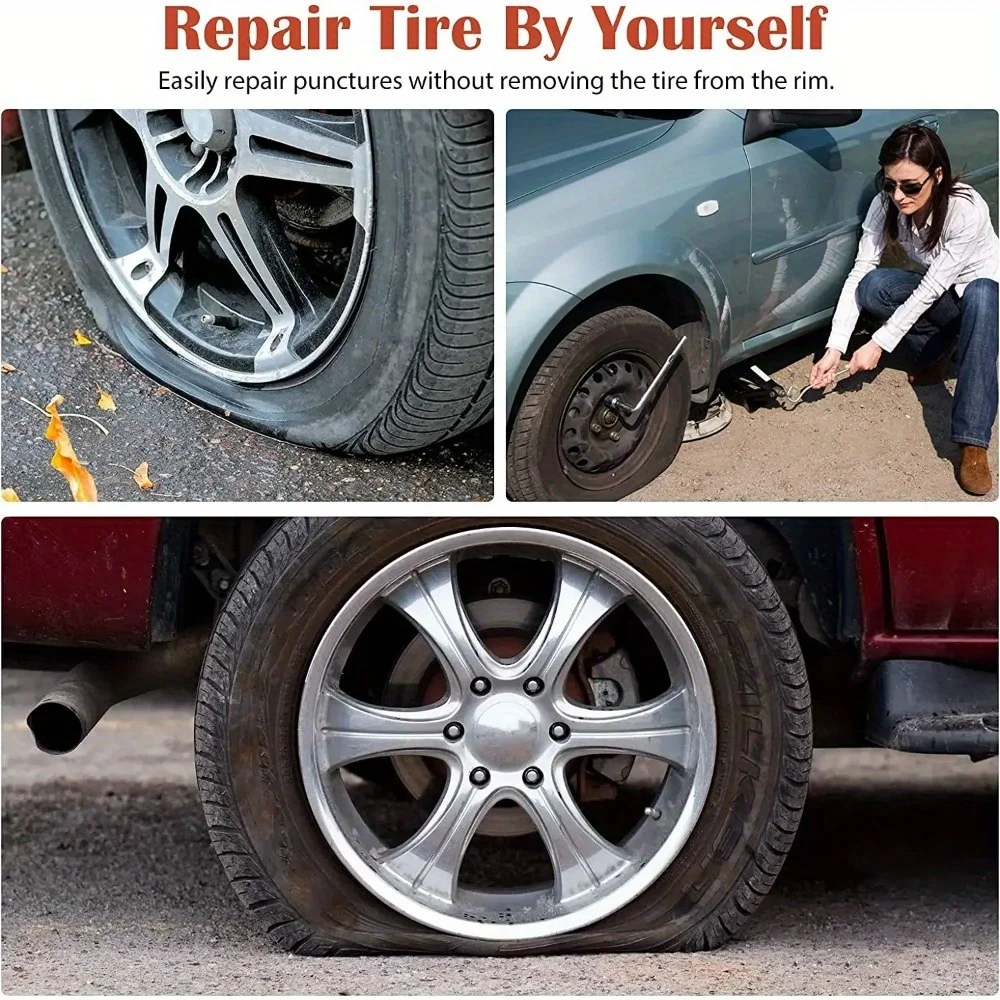 Durable Wear-Resistant Tubeless Tire Repair Kit Fast Puncture Fix with Rubber Strips, Universal for Cars, Motorcycles & Bicycles